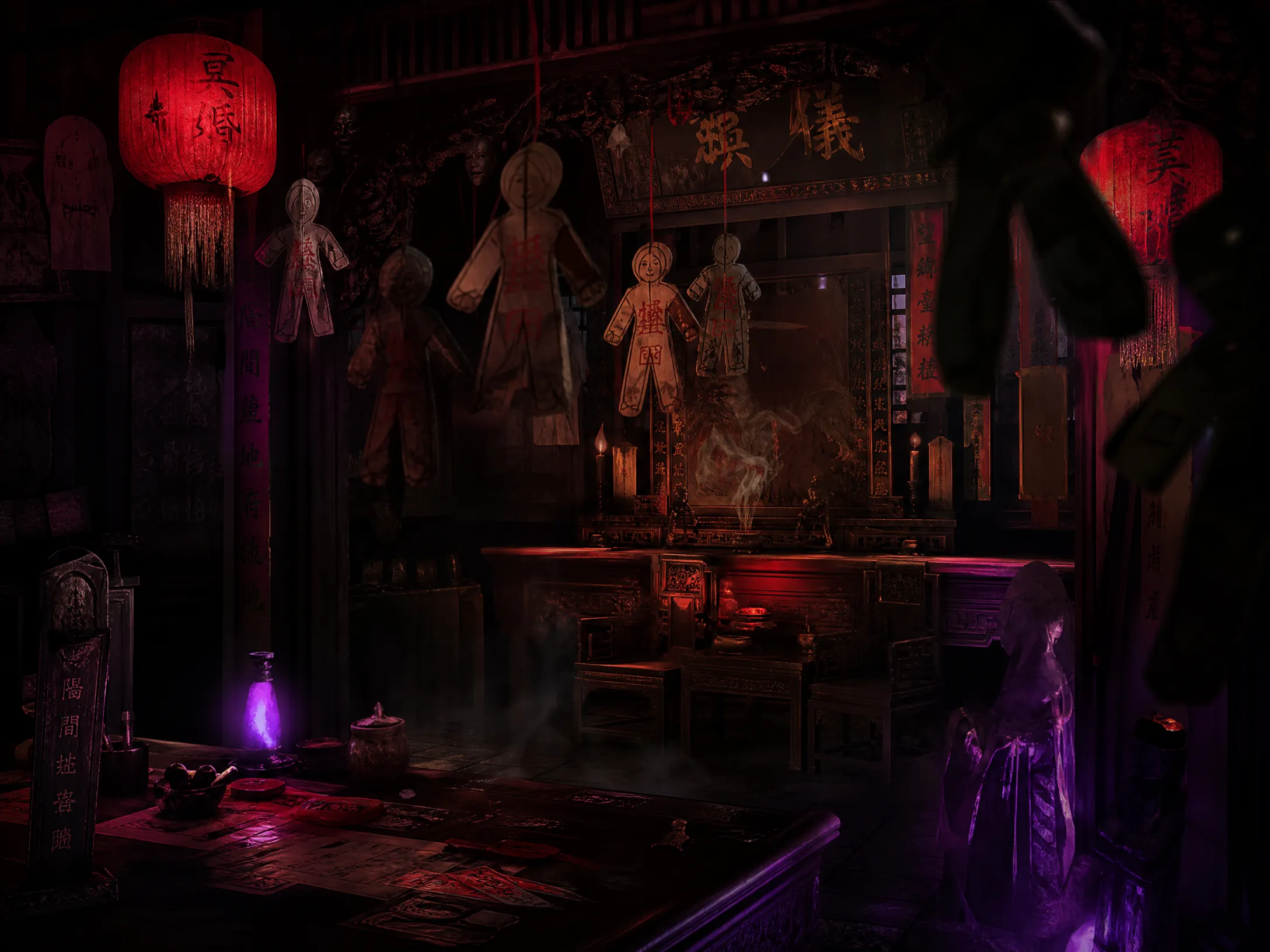 中式微恐密室场景:纸人古宅